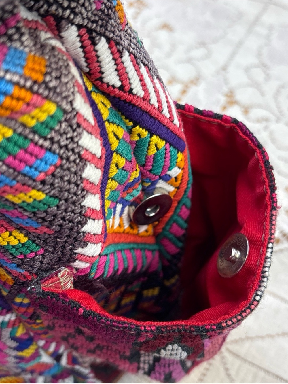 Nena & Co. Large Huipil Textile Convertible Backpack Crossbody Leather - Picture 11 of 14
